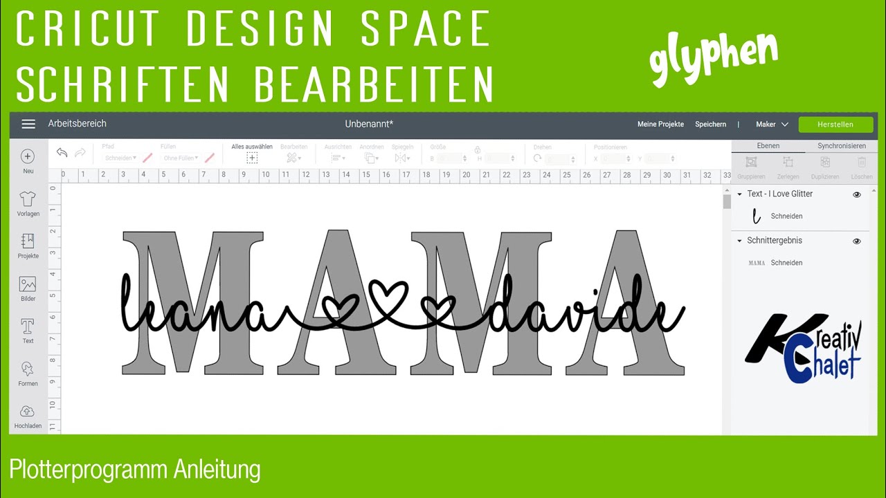 Cricut Design Space zusammenhängende Schrift mit Glyphen verwenden