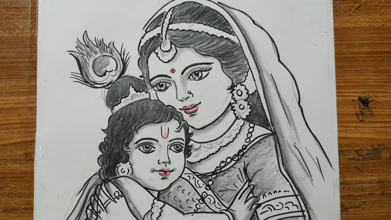 how to draw lord krishna & maa jashoda,how to draw bal gopal,krishna thakur drawingeasy bal krishna