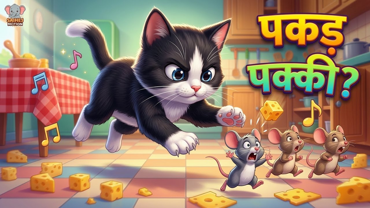 बिल्ली मौसी बिल्ली मौसी 🐱🐭 | Funny Hindi Rhymes for Kids | Cat & Mice Story | Saihej Motion