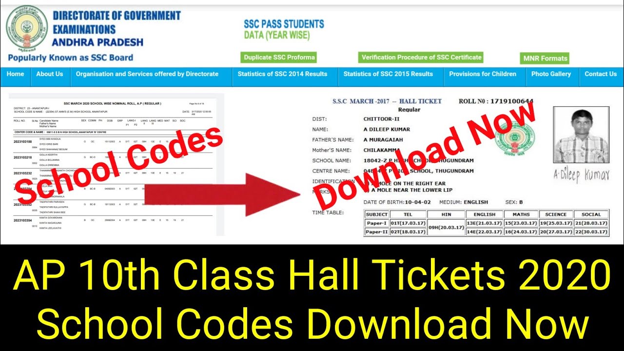 How to Download ap ssc Hall tickets 2020 School Codes in Telugu