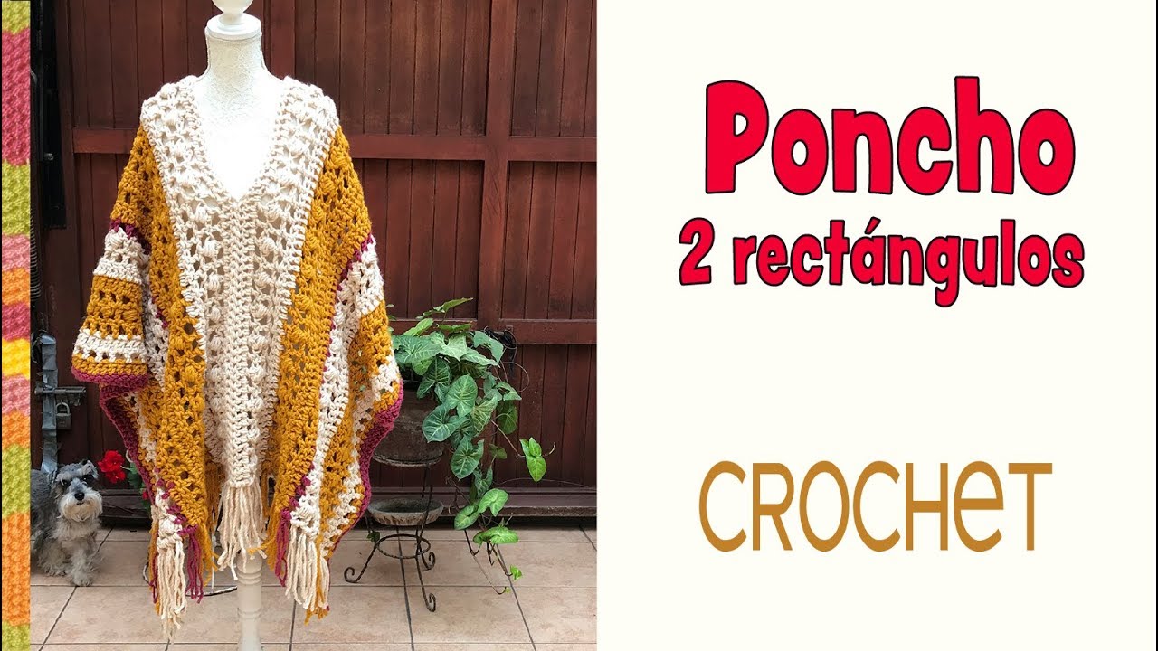 Poncho CHUNKY tejido a crochet en dos rectángulos con lana y crochet / Tejiendo Perú