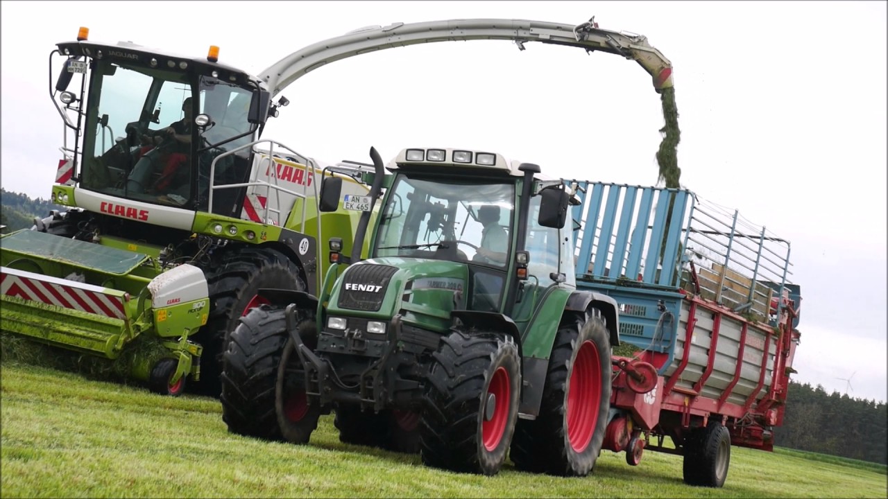 Fendt 610s, 108s, 309ci und Case Maxxum 5120 beim Gras Häckseln 2017