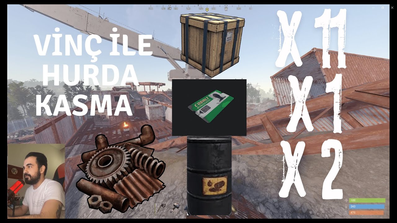 HURDALIK TÜM LOOT ALANI / VİNÇ İLE HURDA KASMA / YEŞİL KART - Rust Türkçe