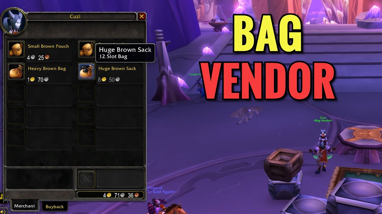 Exodar Bag Vendor Location (WoW TBC)
