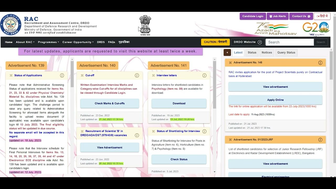 DRDO RAC Project Scientist Recruitment 2023 Notification | DRDO RAC Project Scientist Vacancy 2023