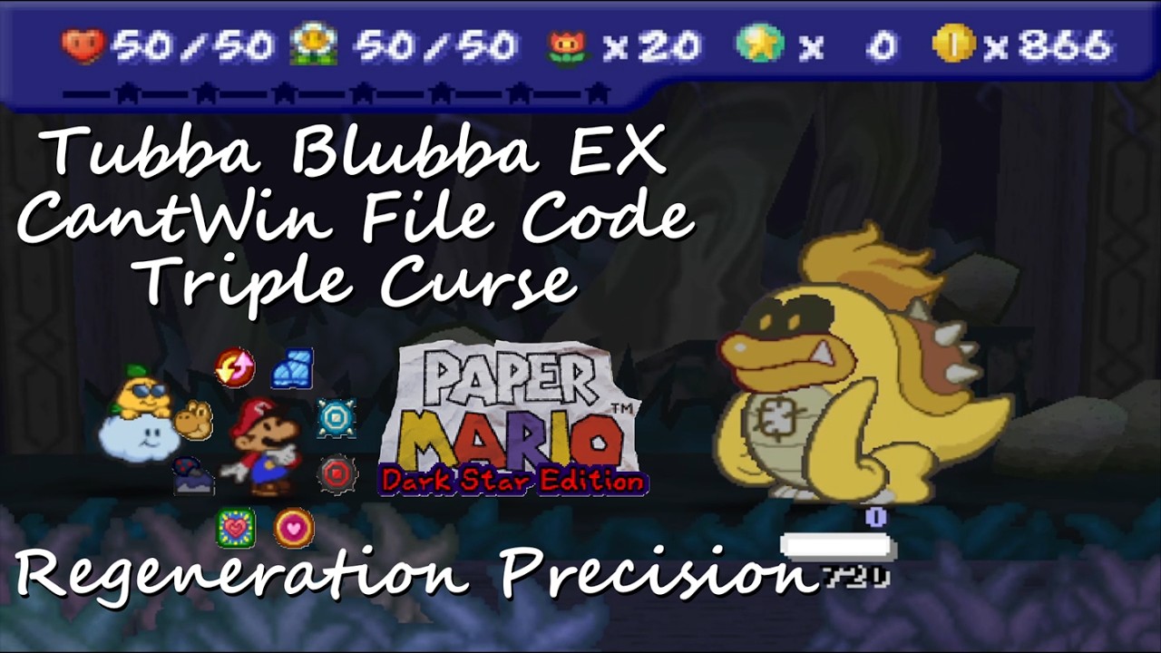Paper Mario Dark Star Edition: Tubba Blubba EX Fight with CantWin File Code, Triple Curse (9x)