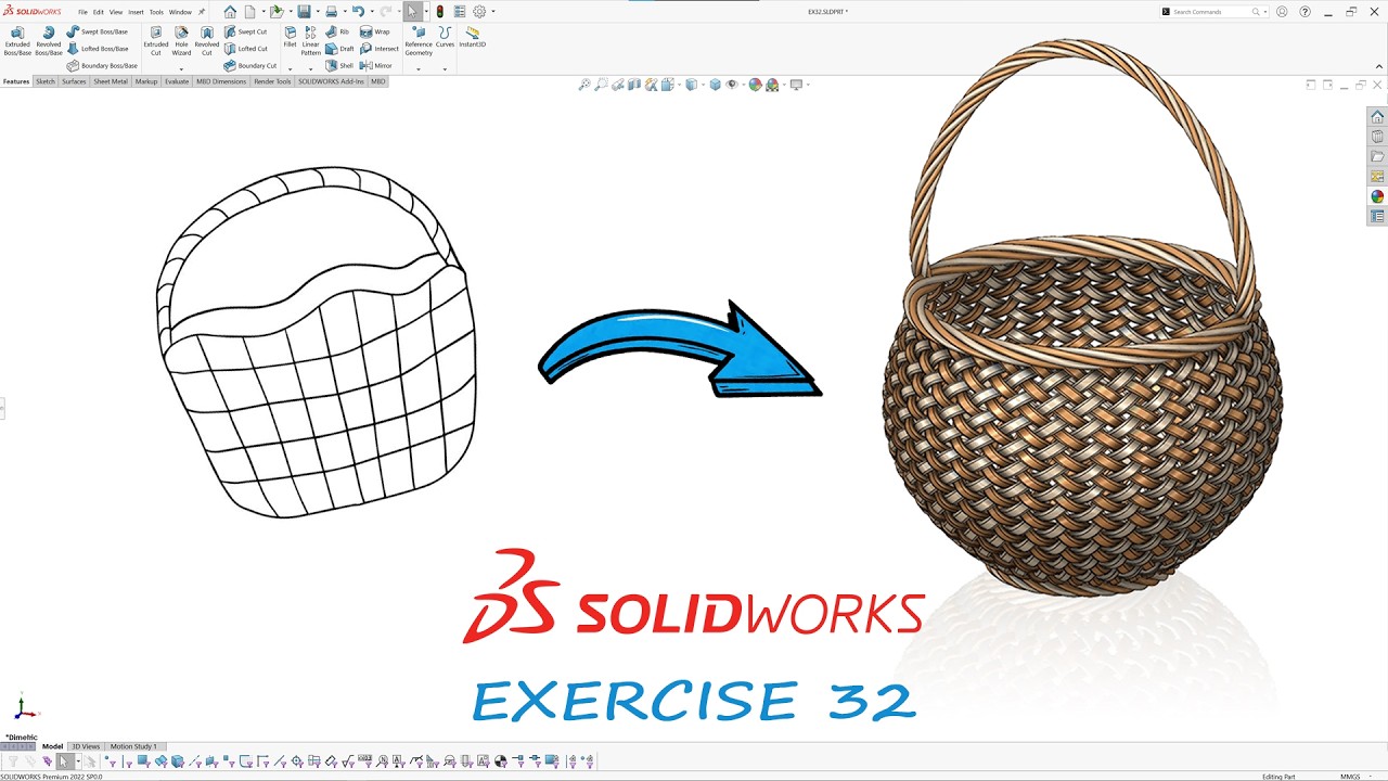 SOLIDWORKS  EXERCISE 32 | HOW TO MODEL OVERLAPPING PATTERNS (BASKET)?