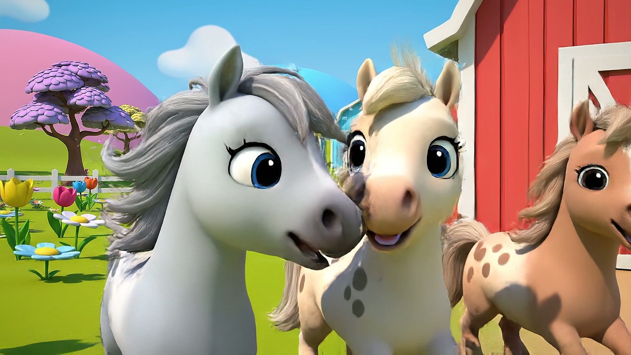 Cinco Gentiles Ponis Bebés Galopan | Canciones de Caballos y Rimas para Niños