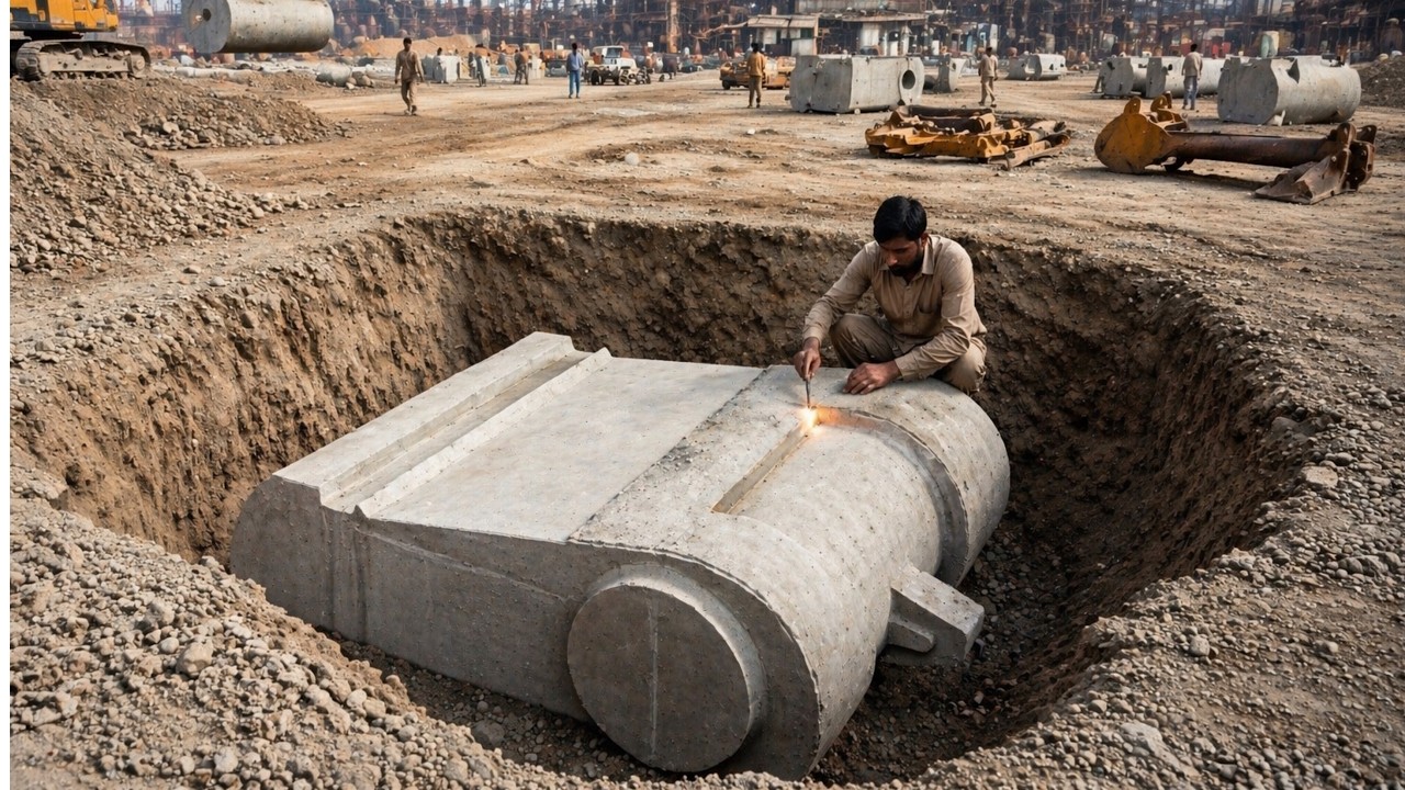 Giant Crusher Hammer in Action &ndash; Crushing Massive Rocks into Small Pieces! @pkmechanics 