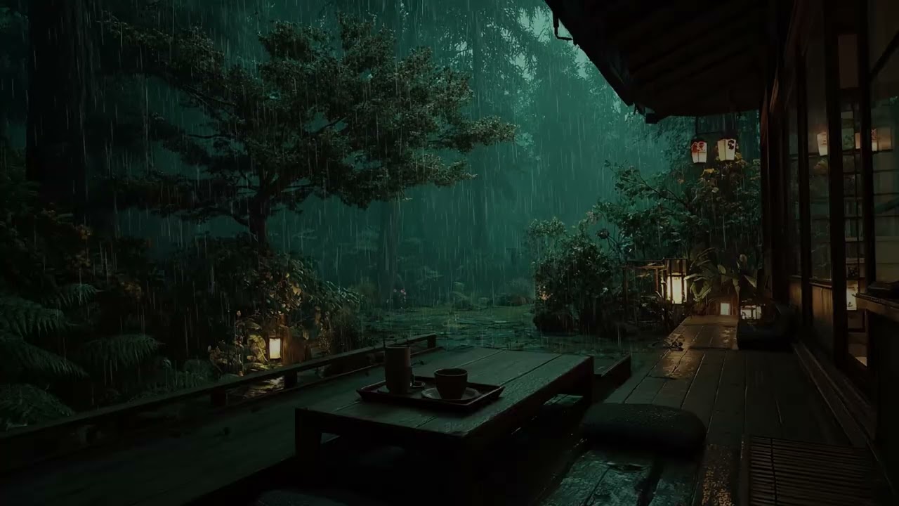 Midnight Rain in Tranquil Garden 🌙 Dark Bedroom Atmosphere for Deep Rest