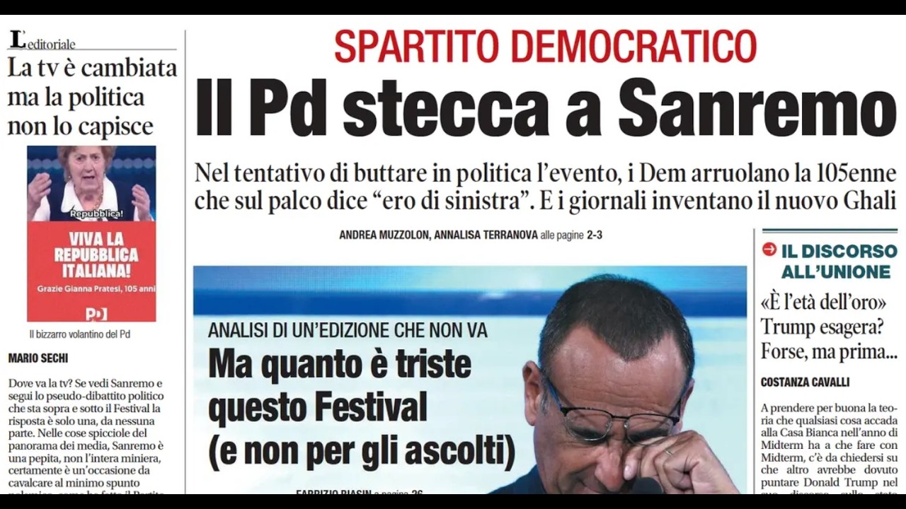 RASSEGNA STAMPA 26 FEBBRAIO 2026. QUOTIDIANI NAZIONALI ITALIANI  PRIME PAGINE DEI GIORNALI DI OGGI