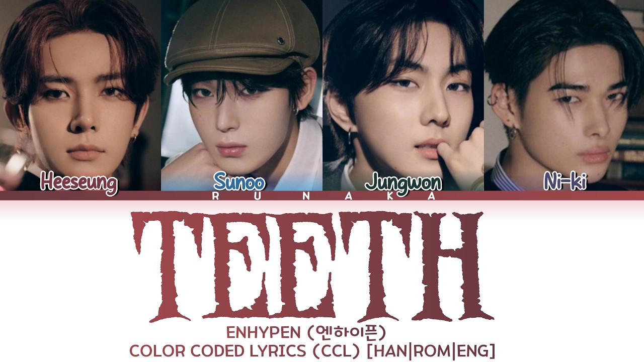 ENHYPEN (엔하이픈) (Heeseung, Sunoo, Jungwon and Ni-Ki)  - Teeth  [COLOR CODED LYRICS] - [HAN|ROM|ENG]