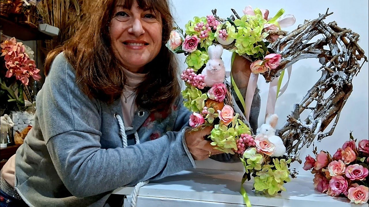🌺 Fuoriporta Pasqua con uova vere e Fiori in tessuto. 🐰