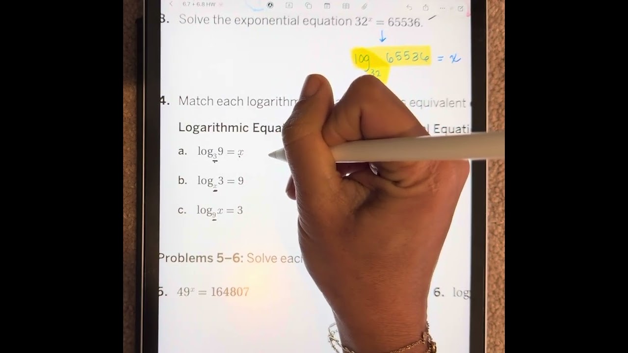 Algebra 2 amplify 6.7 6.8 homework logs logarithms exponentials