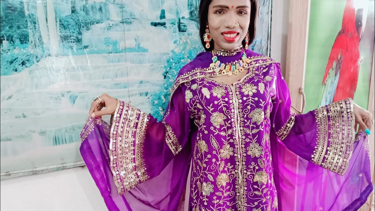 Cross-dressing photoshoot in party wear purple net sharara suit|male to female makeover in sharara🥰|