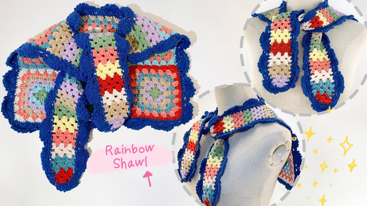 Left Over Yarn Idea 👉Colorful Rainbow Granny Square Shawl Crochet Easy Pattern | Cozy & Stylish