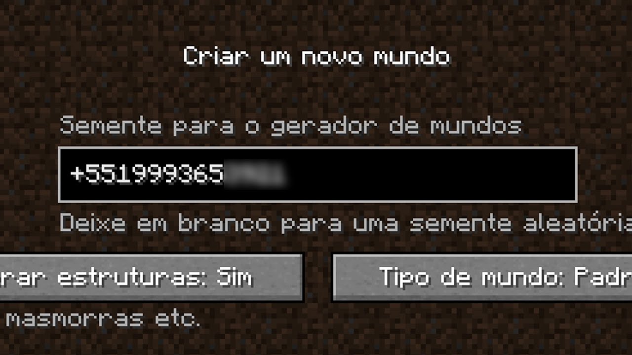 Criei um mundo com meu número de celular no Minecraft