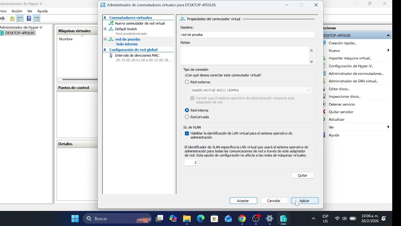 Crear una red virtual interna
