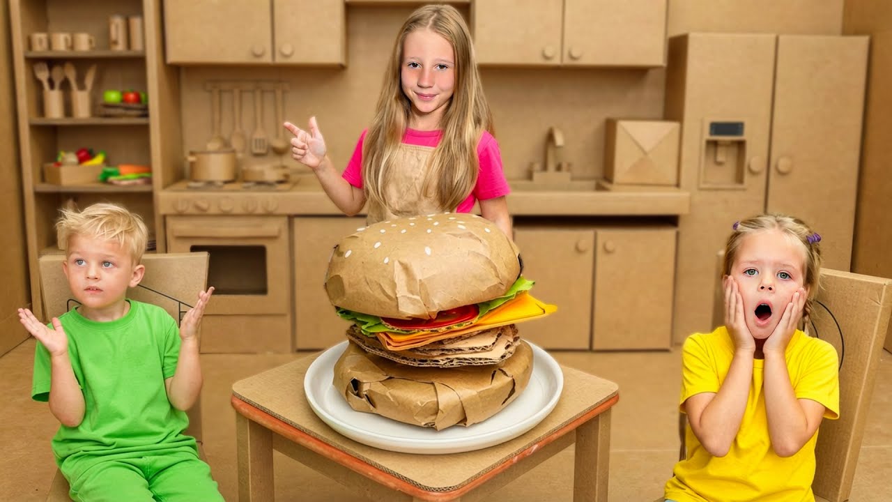 Nastya ve arkadaşları Karton Ev Yarışması'nda