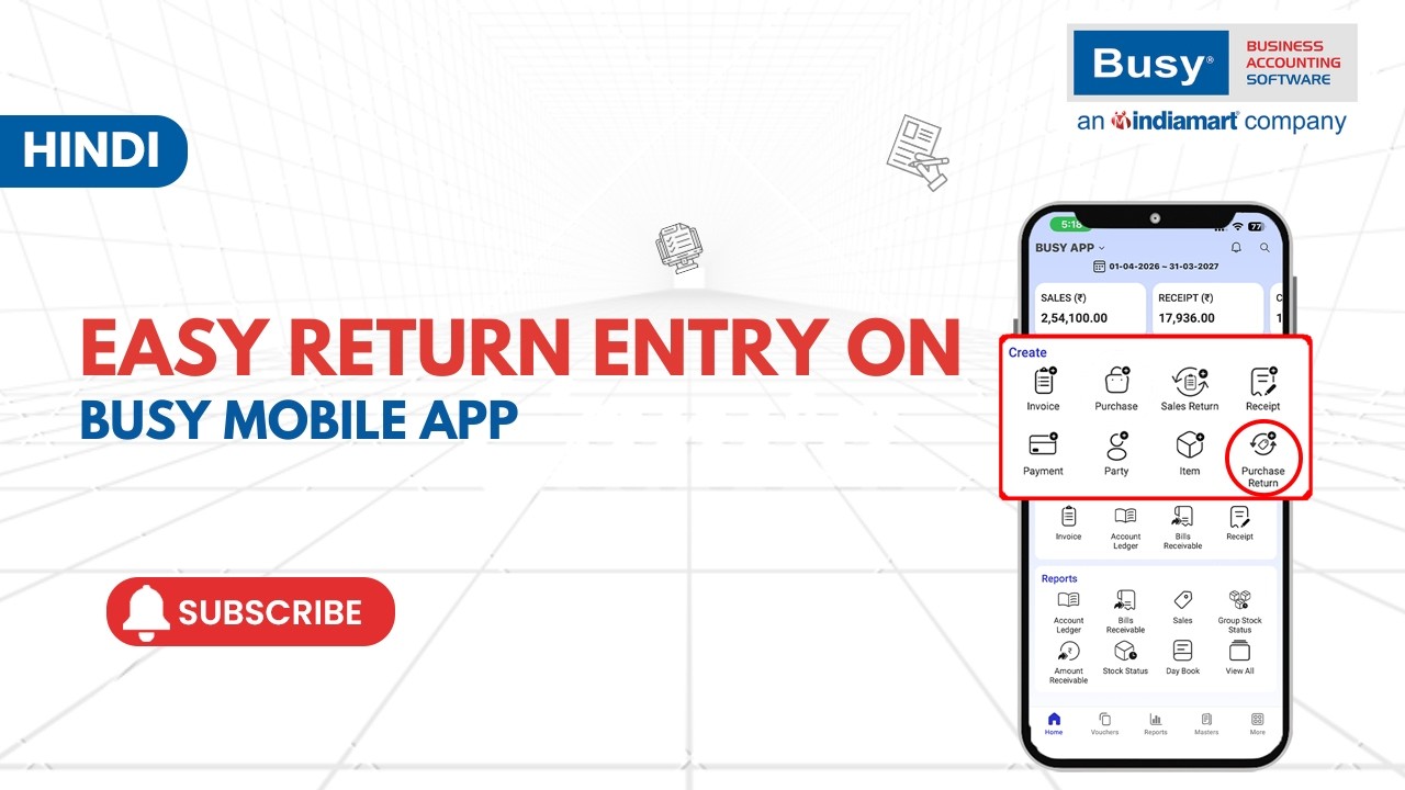 BUSY Mobile App |Easily Manage Purchase Returns Anytime, Anywhere | Hindi