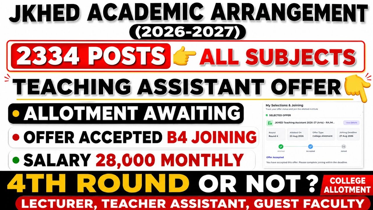J&K COLLEGE LECTURER & TA 2334 POSTS🔥|| ALLOTMENT AWAITING, TEACHING ASSISTANT OFFERS & ALL QUERIES🎯