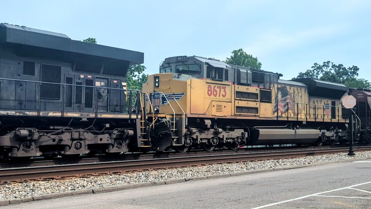 Northbound NS mixed manifest on track 2, featuring UP8673 running third and facing North