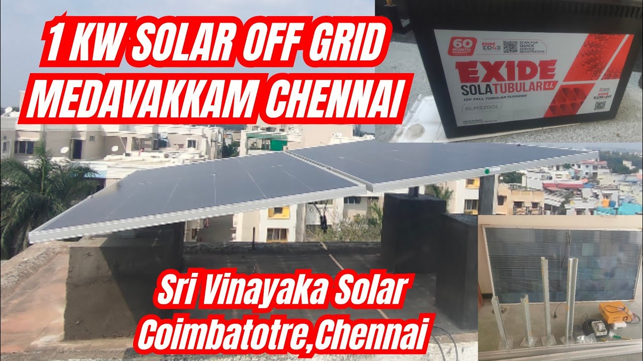 1KW SOLAR OFFGRID SYSTEMS CHENNAI MEDAVAKKAM WAAREE BIFACIAL PANEL UTL/ EXIDE SOLAR INVERTER BATTERY