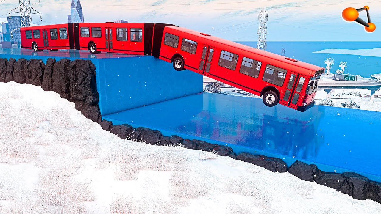 Cars VS Unfinished Ice Road #2 - BeamNG drive