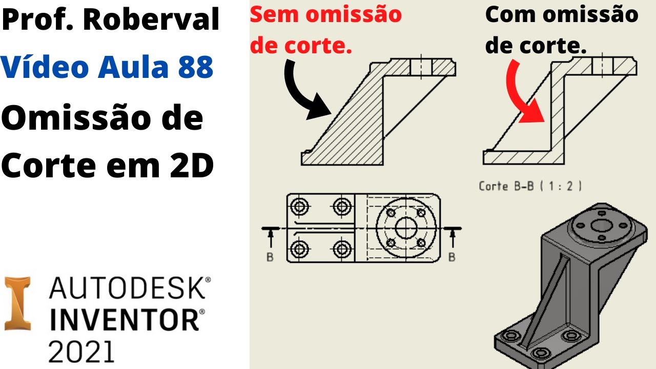 Aula 88 - Omissão de Corte em Desenho 2D no Inventor 2021.