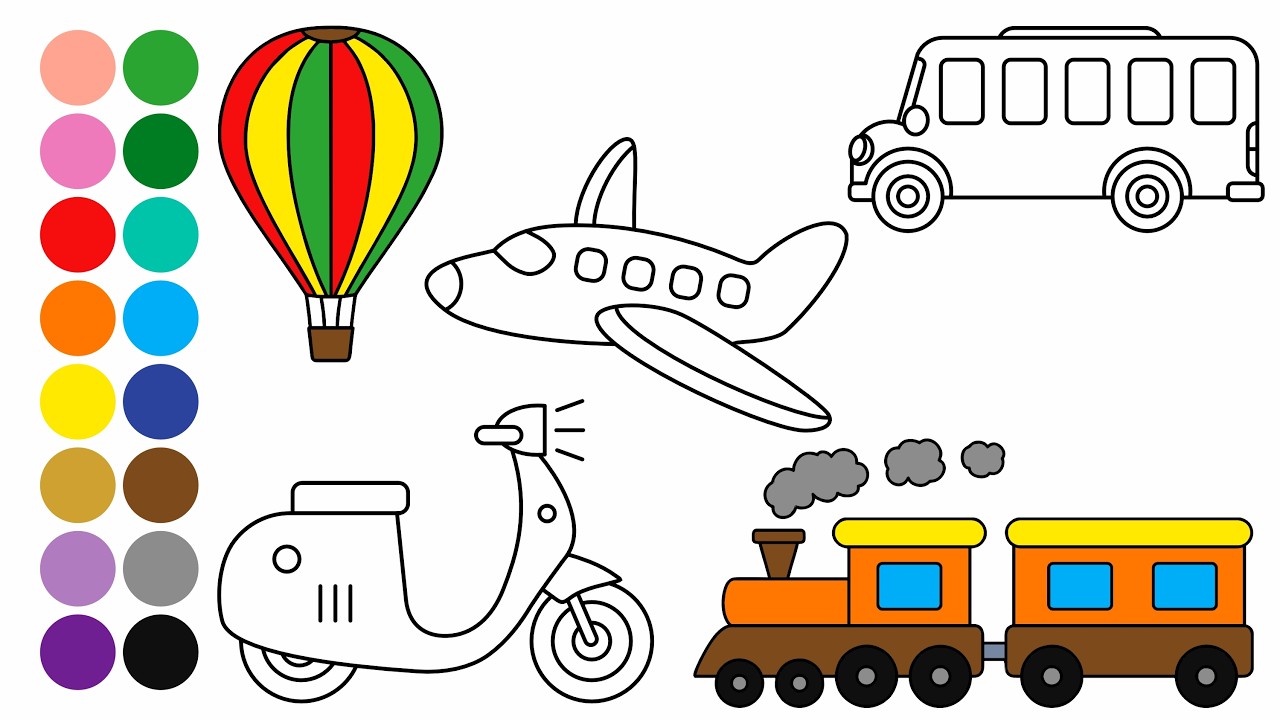 TRANSPORTES 3 aprender a dibujar y colorear para niños pequeños - Dibujos para niños