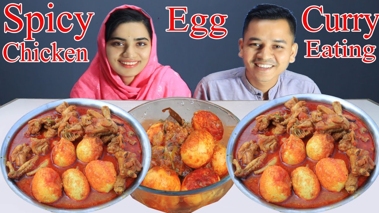 Husband & Wife Spicy Chicken Curry With Rice Eating Challenge || Egg & Chicken Curry Eating Show
