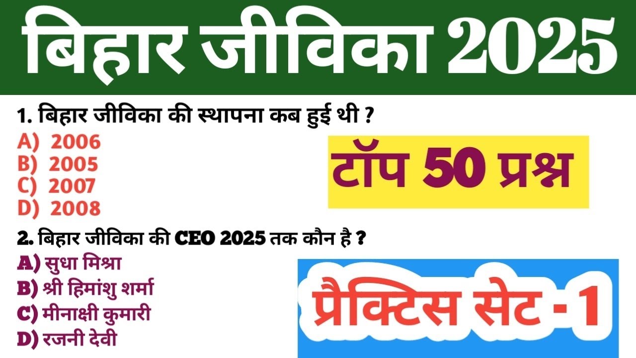 बिहार जीविका एग्जाम 2025|बिहार जीविका SUBJECT KNOWLEDGE  सेट -01 |बिहार जीविका प्रीवियस ईयर प्रश्न 