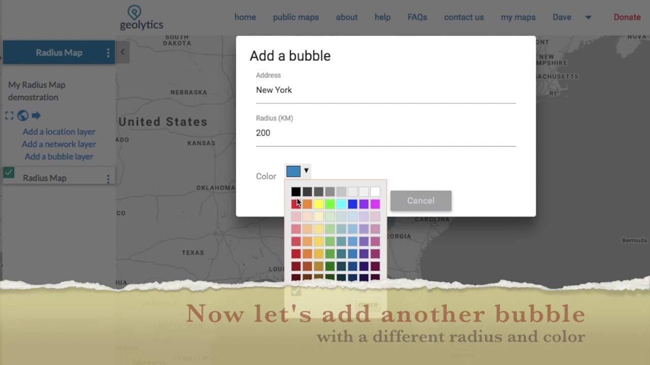 Create a radius map with Geolytics