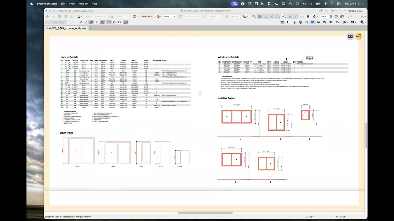 Austin Vectorworks Community, January, 2026: Schedules and Legends
