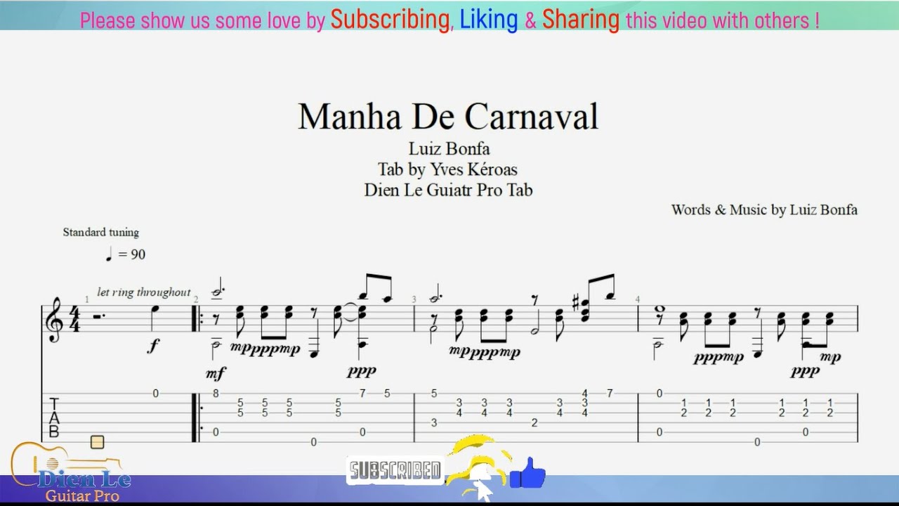 Manha De Carnaval - for Guitar Classical with TABs