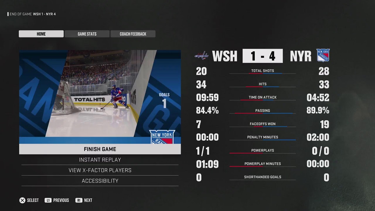 NHL 26 Season Mode Capitals @ Rangers