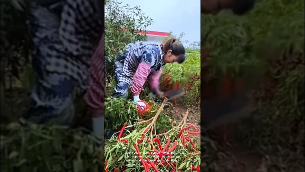 Chili pepper harvest: harvesting abundant red chili peppers