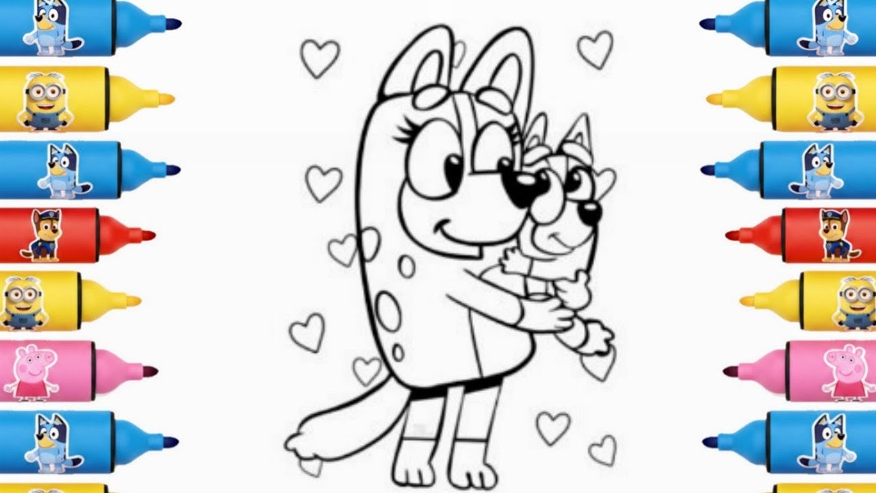 Bluey drawing for kids 🎉💙 cartoon coloring drawing