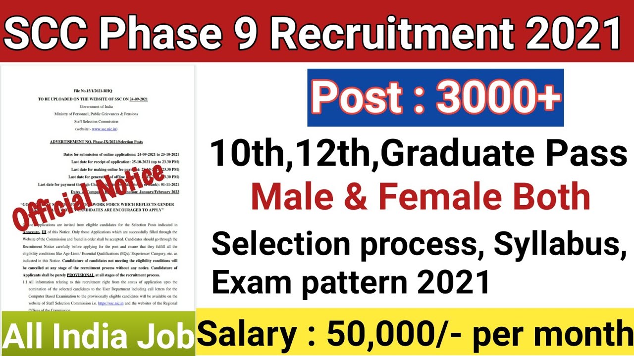 SSC Selection Post Phase IX Recruitment 2021 | SSC Phase 9 Syllabus | SSC 9 Exam Pattern | Salary