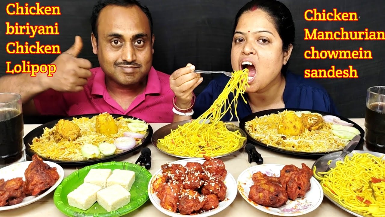 STREET FOOD CHICKEN BIRIYANI CHICKEN LOLIPOP CHICKEN MANCHURIAN CHOWMEIN SANDESH EATING COMPETITION