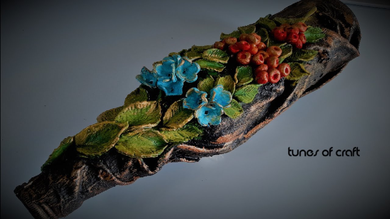 Creative Bottle Art Using Air Dry Clay | antique bottle art with clay| clay flowers | altered bottle