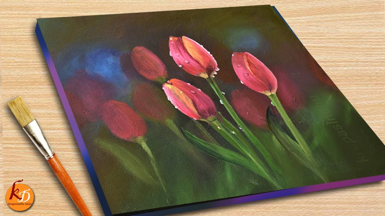 Winter Morning Tulip Field Acrylic Painting 🌷🌷/ Tulip Painting | Episode #122