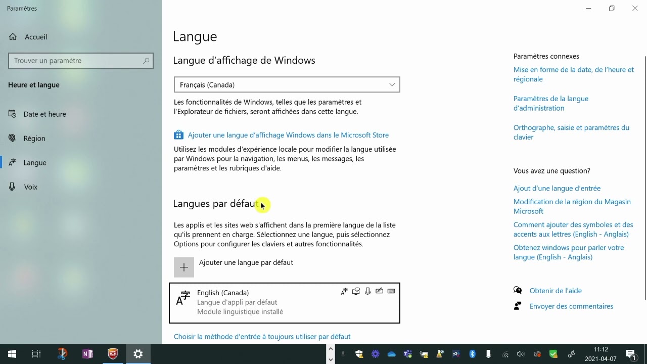 Installer le clavier Français-Canada