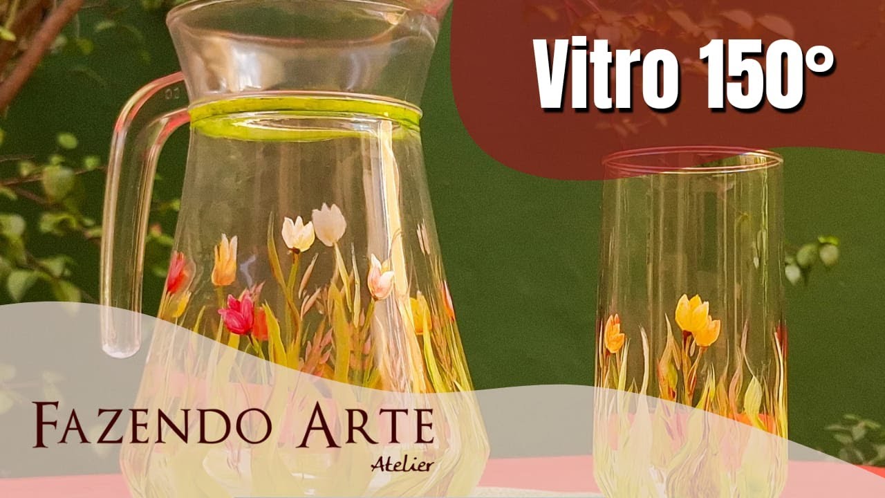 Aula de pintura em vidro com Vitro 150° Acrilex. Kit de Jarro com copo EP - 185