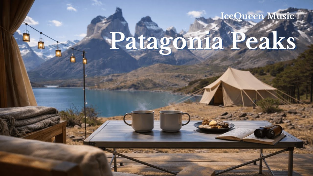 “Patagonia Peaks” 🏕️ Glamping Ambience: Lakeside Morning Coffee & Mountain Views