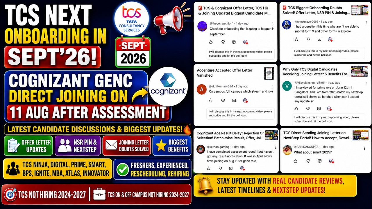 TCS Next Onboarding in Sept'26 | Cognizant GenC PAT, AT Direct Onboarding on 11 Aug After Assessment