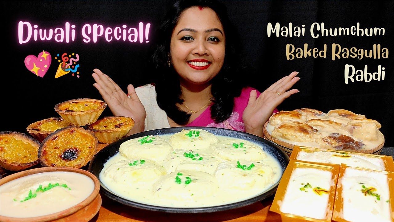 Happy Diwali Fam 💖 | Eating Indian Sweets Baked Rasgulla, Malai Chumchum, Rabdi, Rasmalai | Mukbang