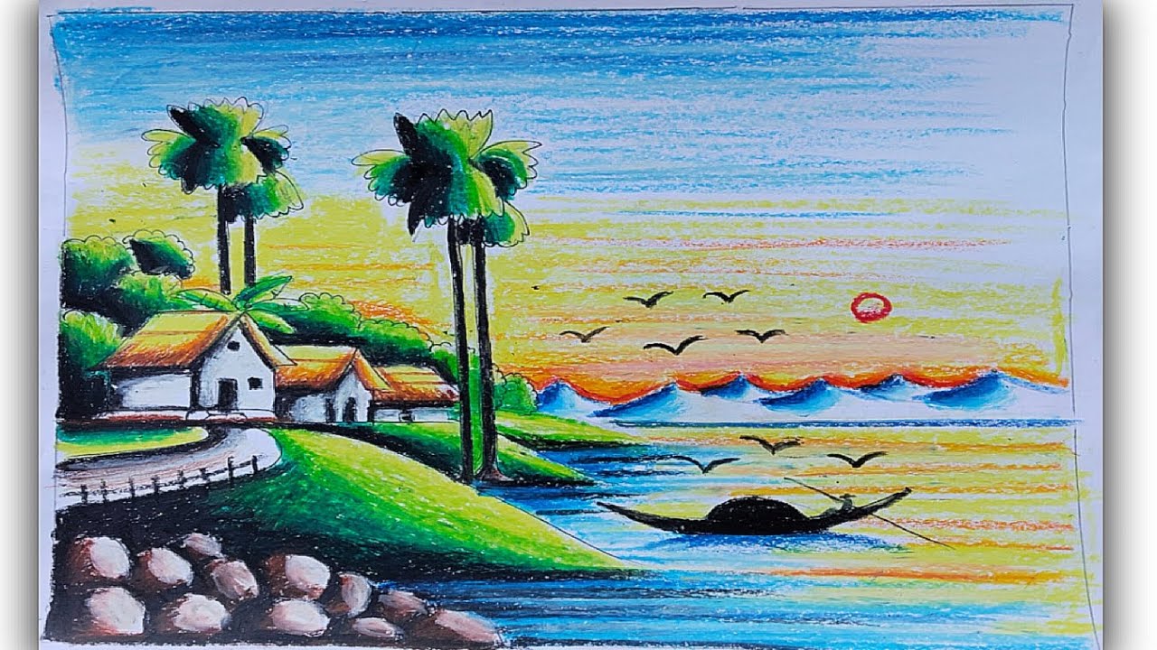 Oil pastel scenery drawing video 