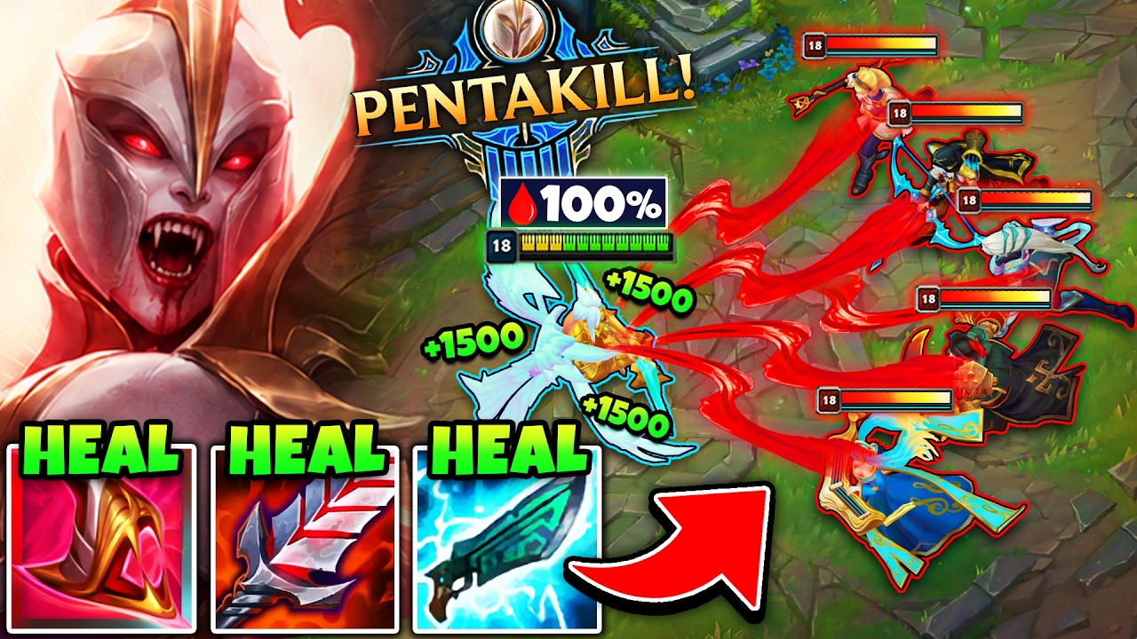 Vampire Kayle heals to full health with every auto (100% LIFESTEAL PENTAKILL)
