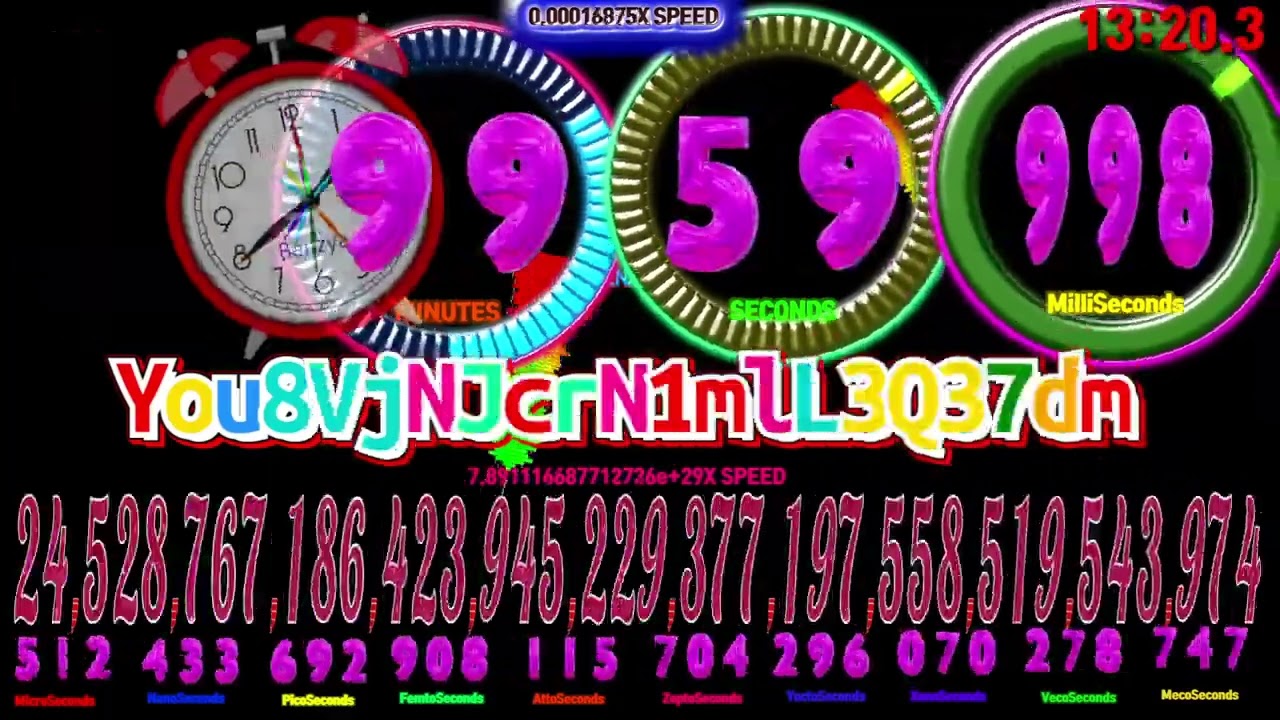 [Speed feeling] 12:34.56789..67 to 99:59.99999..99 mecoseconds countup timer  alarm🔔